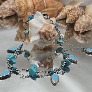 Hand Crafted Natural Turquoise and Stainless Steel Bracelet